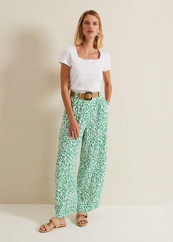 Phase Eight Nylah Printed Wide Legs Trousers Green USA | 6170834-OI